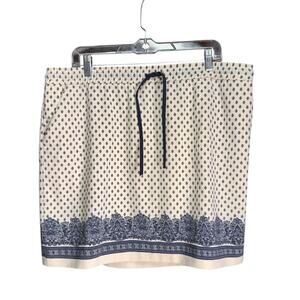 Coastal Boho Womens Navy Cream Lined Skirt Elastic Waist Paisley Euro Summer XL